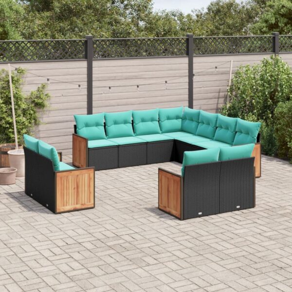 vidaXL 11 Piece Patio Sofa Set with Cushions Black Poly Rattan