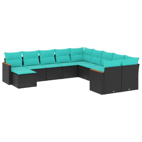 vidaXL 11 Piece Patio Sofa Set with Cushions Black Poly Rattan