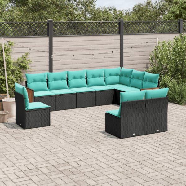 vidaXL 10 Piece Patio Sofa Set with Cushions Black Poly Rattan