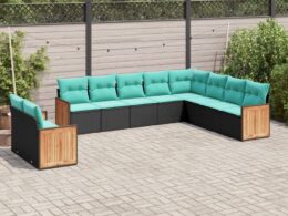 vidaXL 10 Piece Patio Sofa Set with Cushions Black Poly Rattan