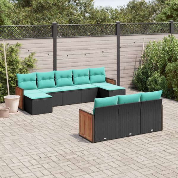 vidaXL 10 Piece Patio Sofa Set with Cushions Black Poly Rattan