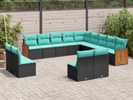vidaXL 13 Piece Patio Sofa Set with Cushions Black Poly Rattan