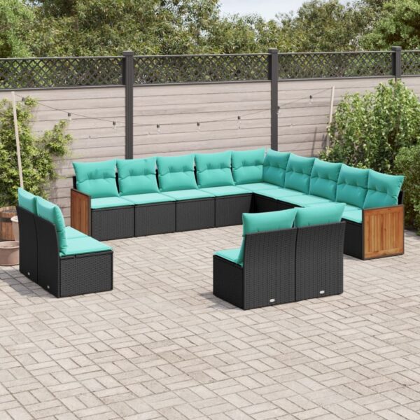 vidaXL 13 Piece Patio Sofa Set with Cushions Black Poly Rattan