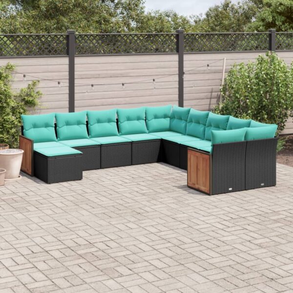 vidaXL 11 Piece Patio Sofa Set with Cushions Black Poly Rattan