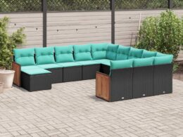 vidaXL 12 Piece Patio Sofa Set with Cushions Black Poly Rattan