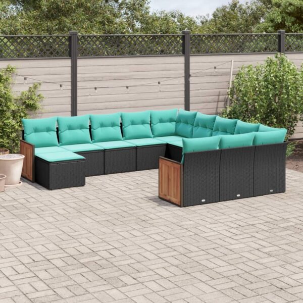 vidaXL 12 Piece Patio Sofa Set with Cushions Black Poly Rattan