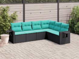 vidaXL 6 Piece Patio Sofa Set with Cushions Black Poly Rattan