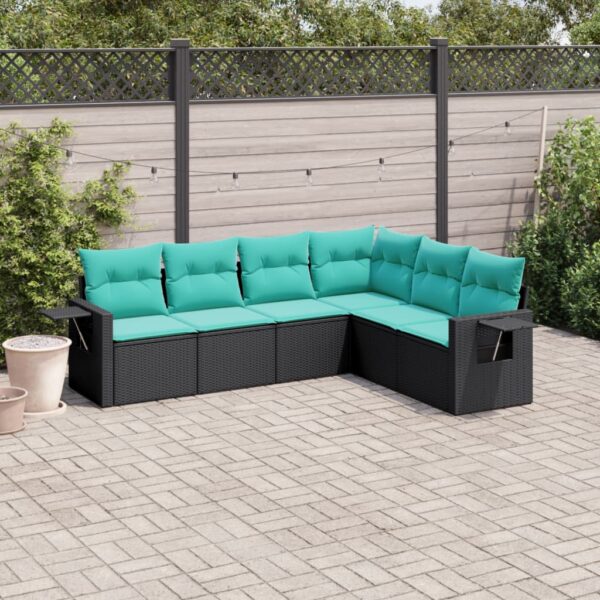vidaXL 6 Piece Patio Sofa Set with Cushions Black Poly Rattan