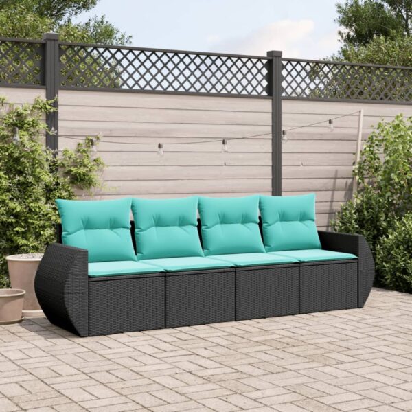 vidaXL 4 Piece Patio Sofa Set with Cushions Black Poly Rattan
