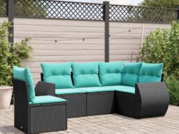 vidaXL 5 Piece Patio Sofa Set with Cushions Black Poly Rattan