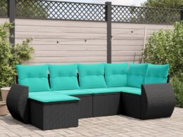 vidaXL 6 Piece Patio Sofa Set with Cushions Black Poly Rattan