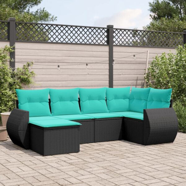 vidaXL 6 Piece Patio Sofa Set with Cushions Black Poly Rattan