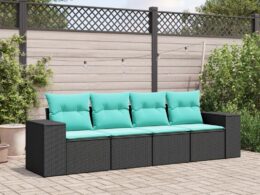 vidaXL 4 Piece Patio Sofa Set with Cushions Black Poly Rattan