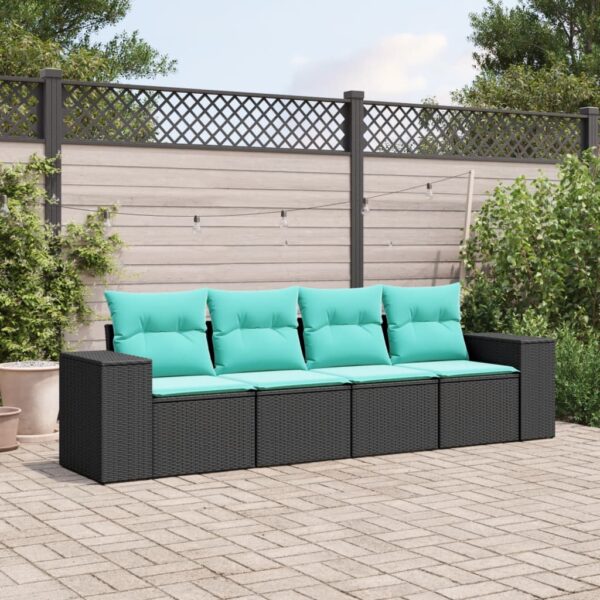 vidaXL 4 Piece Patio Sofa Set with Cushions Black Poly Rattan