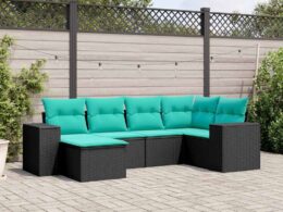 vidaXL 6 Piece Patio Sofa Set with Cushions Black Poly Rattan