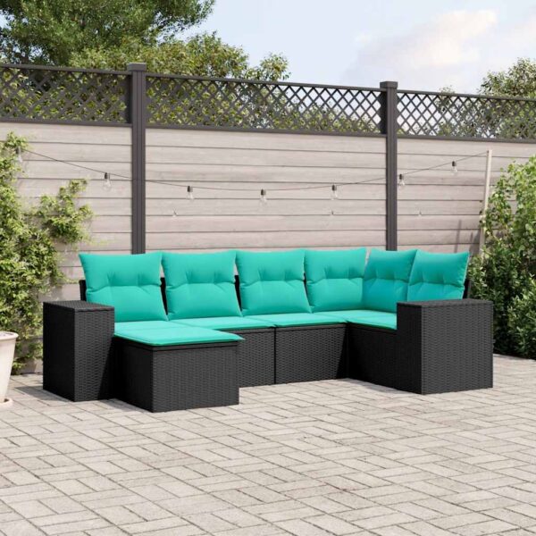 vidaXL 6 Piece Patio Sofa Set with Cushions Black Poly Rattan