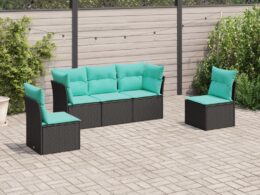 vidaXL 5 Piece Patio Sofa Set with Cushions Black Poly Rattan