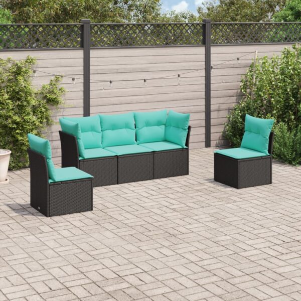 vidaXL 5 Piece Patio Sofa Set with Cushions Black Poly Rattan