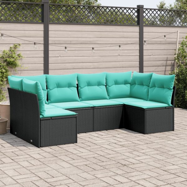 vidaXL 6 Piece Patio Sofa Set with Cushions Black Poly Rattan