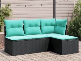 vidaXL 4 Piece Patio Sofa Set with Cushions Black Poly Rattan