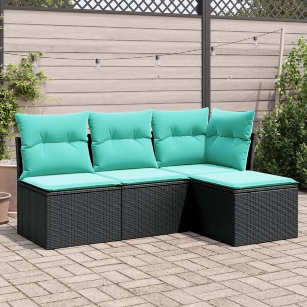 vidaXL 4 Piece Patio Sofa Set with Cushions Black Poly Rattan