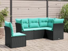 vidaXL 5 Piece Patio Sofa Set with Cushions Black Poly Rattan