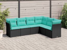 vidaXL 6 Piece Patio Sofa Set with Cushions Black Poly Rattan