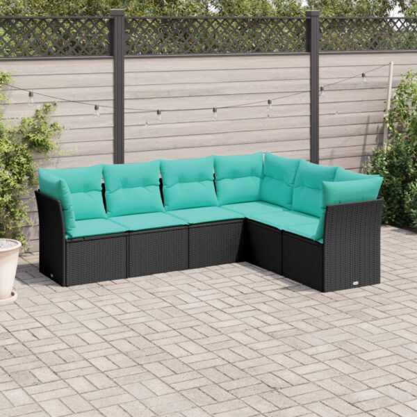 vidaXL 6 Piece Patio Sofa Set with Cushions Black Poly Rattan