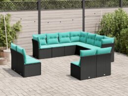 vidaXL 11 Piece Patio Sofa Set with Cushions Black Poly Rattan