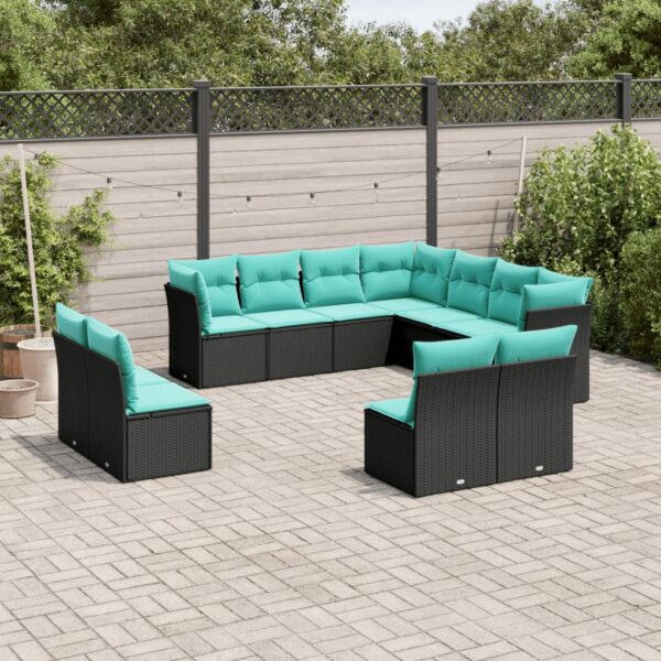 vidaXL 11 Piece Patio Sofa Set with Cushions Black Poly Rattan