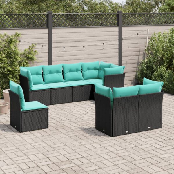 vidaXL 8 Piece Patio Sofa Set with Cushions Black Poly Rattan
