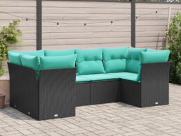 vidaXL 6 Piece Patio Sofa Set with Cushions Black Poly Rattan