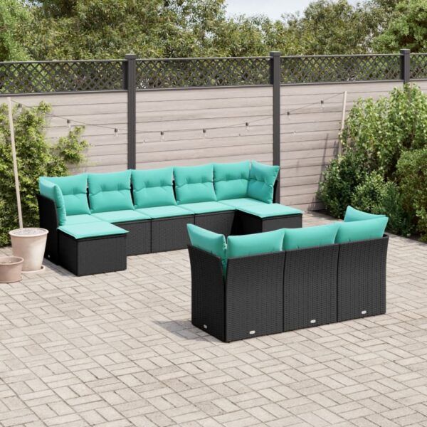 vidaXL 10 Piece Patio Sofa Set with Cushions Black Poly Rattan