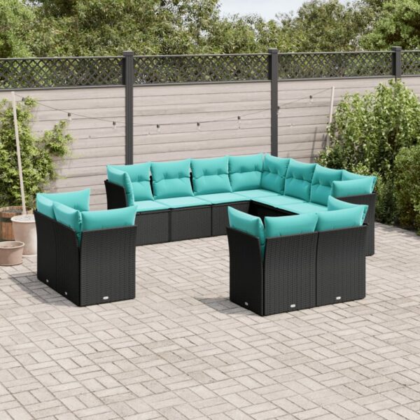 vidaXL 11 Piece Patio Sofa Set with Cushions Black Poly Rattan