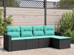 vidaXL 5 Piece Patio Sofa Set with Cushions Black Poly Rattan