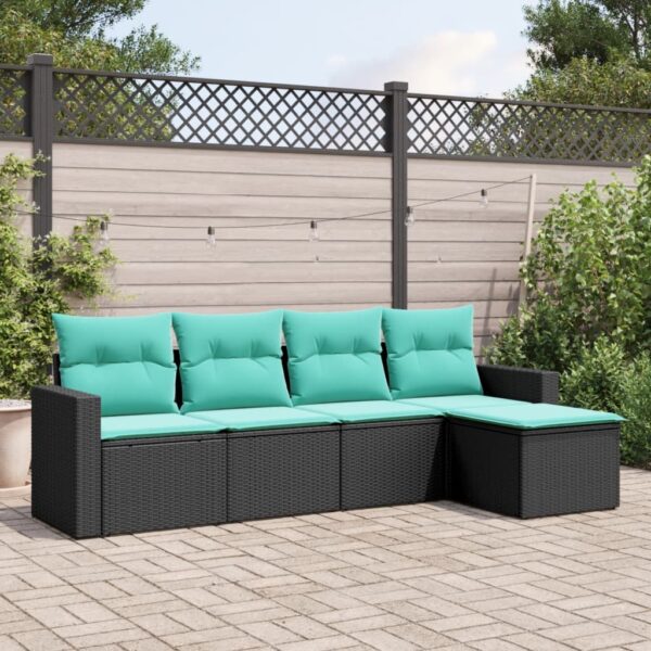 vidaXL 5 Piece Patio Sofa Set with Cushions Black Poly Rattan