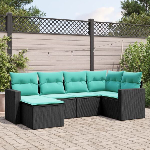 vidaXL 6 Piece Patio Sofa Set with Cushions Black Poly Rattan