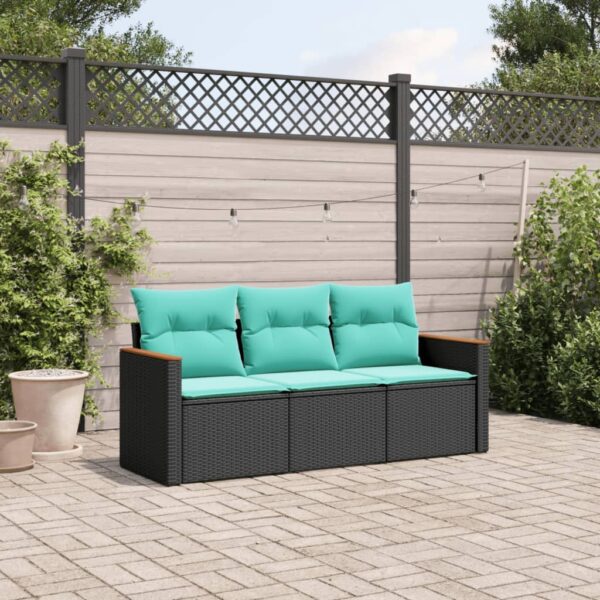 vidaXL 3 Piece Patio Sofa Set with Cushions Black Poly Rattan