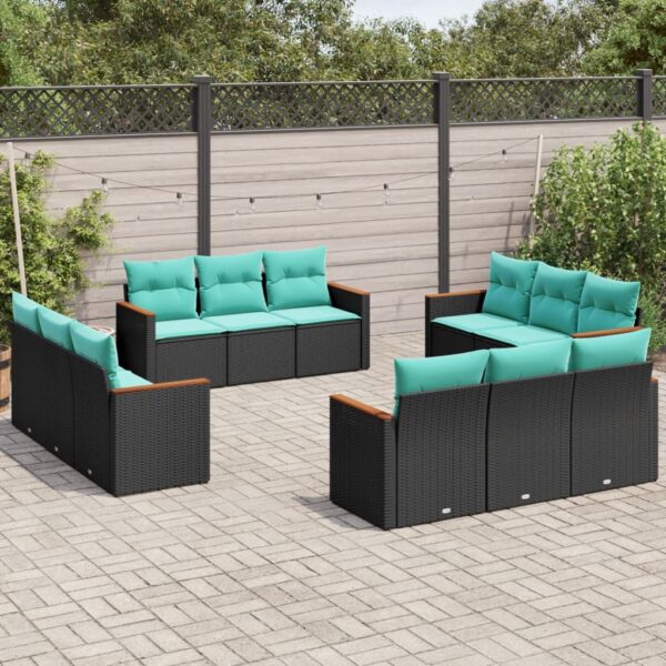 vidaXL 12 Piece Patio Sofa Set with Cushions Black Poly Rattan