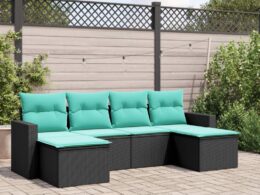 vidaXL 6 Piece Patio Sofa Set with Cushions Black Poly Rattan