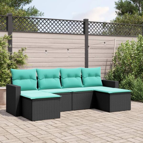 vidaXL 6 Piece Patio Sofa Set with Cushions Black Poly Rattan