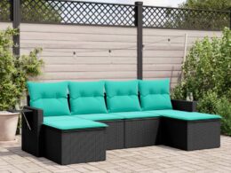 vidaXL 6 Piece Patio Sofa Set with Cushions Black Poly Rattan
