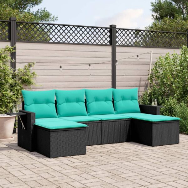 vidaXL 6 Piece Patio Sofa Set with Cushions Black Poly Rattan