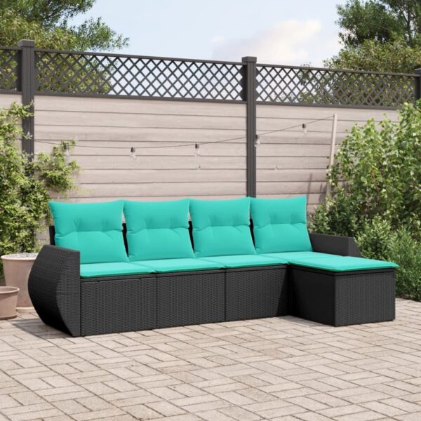 vidaXL 5 Piece Patio Sofa Set with Cushions Black Poly Rattan