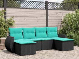 vidaXL 6 Piece Patio Sofa Set with Cushions Black Poly Rattan