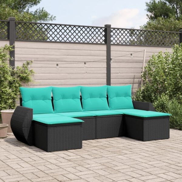 vidaXL 6 Piece Patio Sofa Set with Cushions Black Poly Rattan