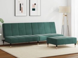 vidaXL 2-Seater Sofa Bed with Footstool Dark Green Velvet