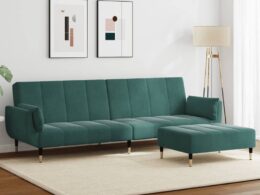 vidaXL 2-Seater Sofa Bed with Footstool Dark Green Velvet