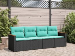 vidaXL 4 Piece Patio Sofa Set with Cushions Black Poly Rattan