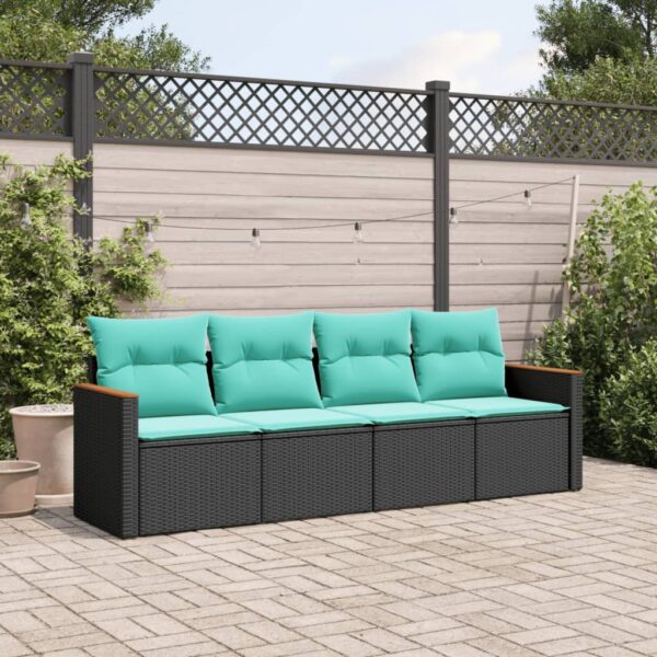 vidaXL 4 Piece Patio Sofa Set with Cushions Black Poly Rattan